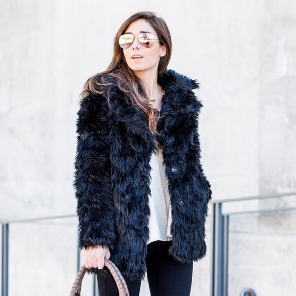 Topshop Jackets & Blazers - Topshop Jacket 4 Urban Shaggy Faux Fur Coat Long Black Trendy Blogger Warm Cozy